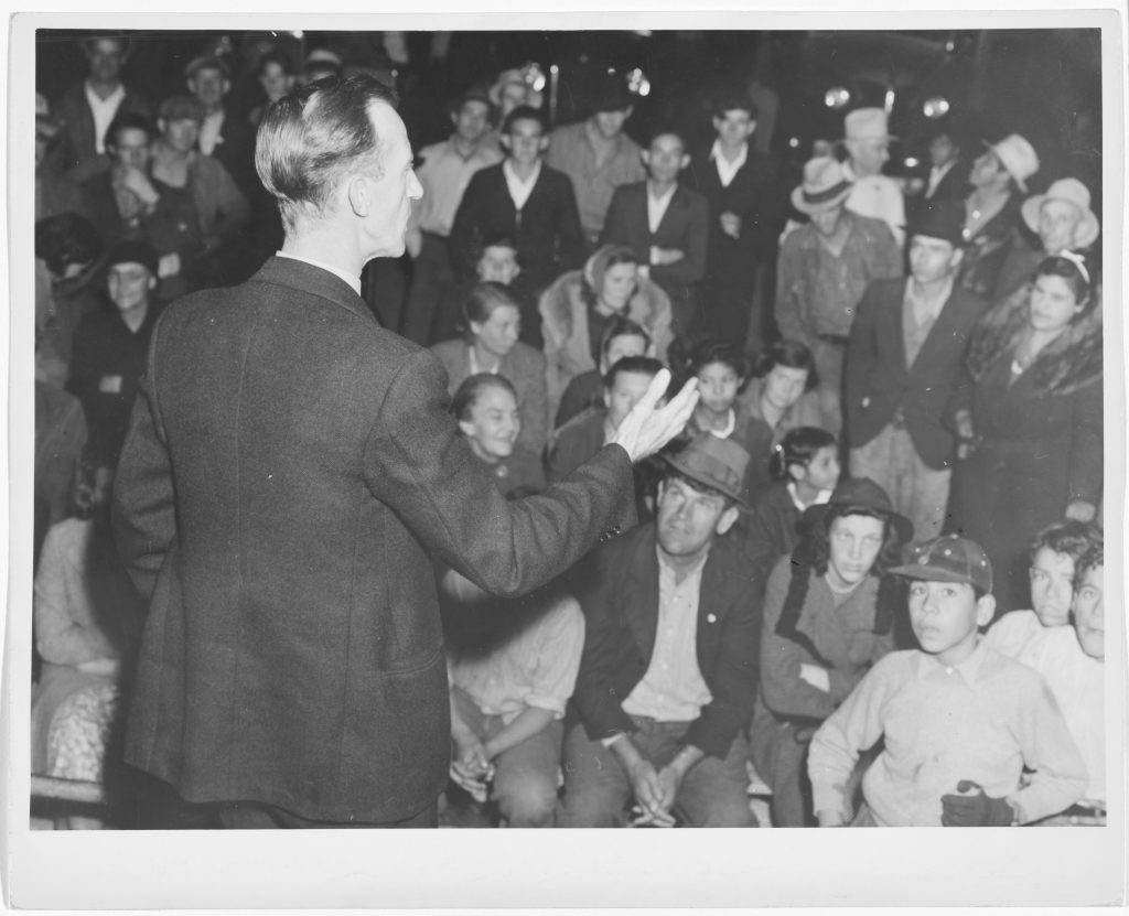 organizer for the united cannery agricultural packing and allied workers of america (cio) addresses street meeting of striking farmers, mexican town, outside shafter, california by dorothea lange more: original public domain image from getty museum